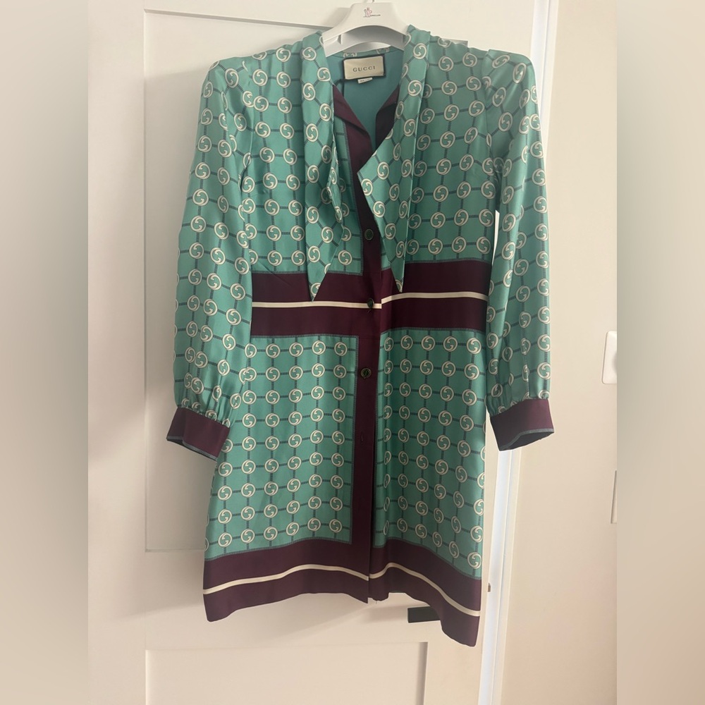 Gucci Teal and Burgundy Patterned Dress